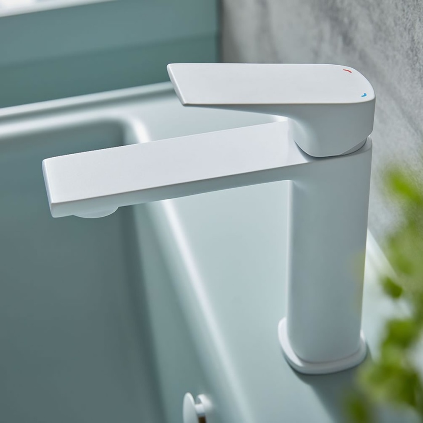 Vado Cameo Levered Matt White Mono Basin Mixer - Lifestyle Image 1